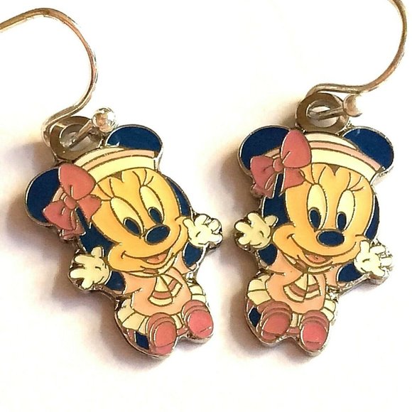 Disney Baby Minnie Mouse Earrings Enamel Silver